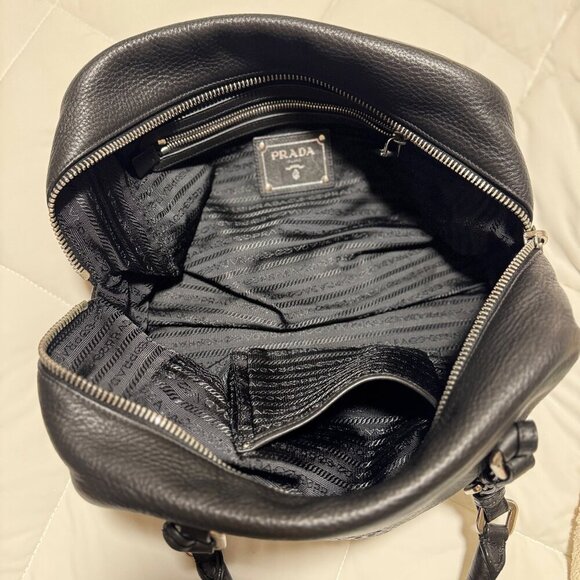 Prada Vitello Daino Logo Leather Bauletto Bag Nero Black Authenticity Card Mint - Picture 14 of 16